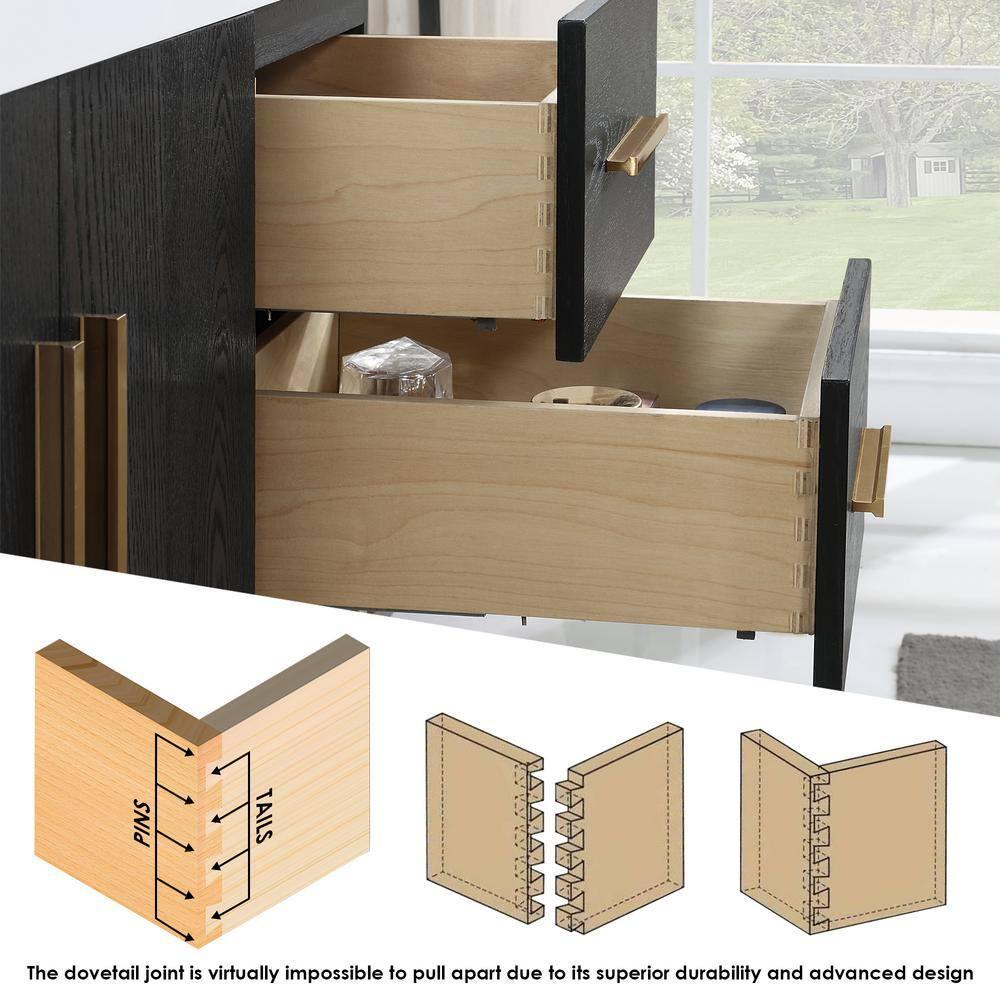Altair Tocador de 4 Puertas de Madera y Piedra Compuesta de Diseño Bianco en Roble Negro/blanco