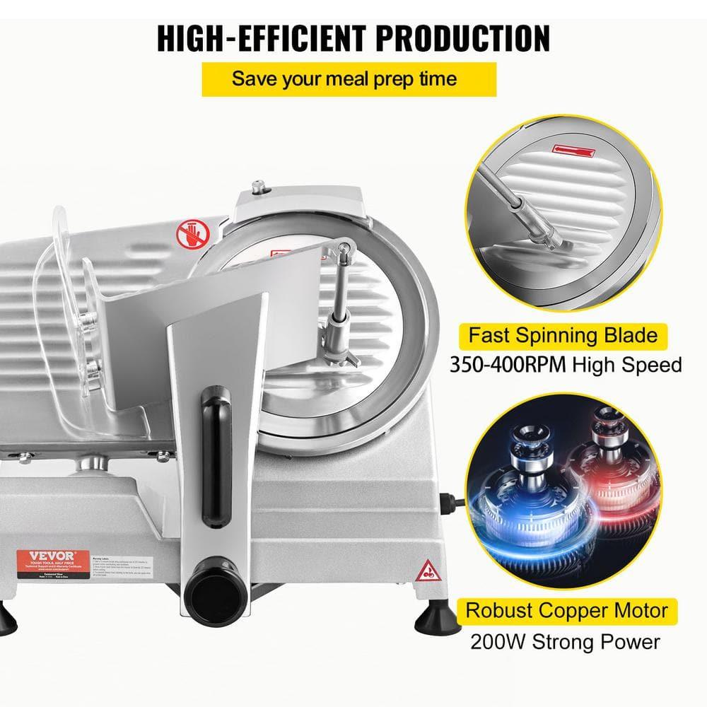 VEVOR Commercial Meat Slicer, 200W Electric Deli Food Slicer, 350-400RPM Meat Slicer with 8" Carbon Steel Blade, 0 - 0.47 inch