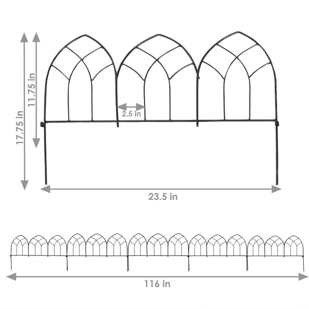 Sunnydaze Outdoor Lawn and Garden Metal Narbonne Style Decorative Border Fence Panel Set - 9' - Black - 5pk