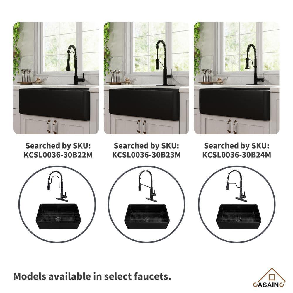 CASAINC Single Bowl Black Fireclay Farmhouse Kitchen Sink With Faucet Included