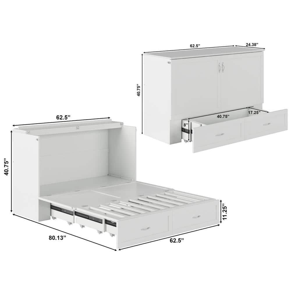 Hamilton Murphy Bed Chest Queen White with Charging Station