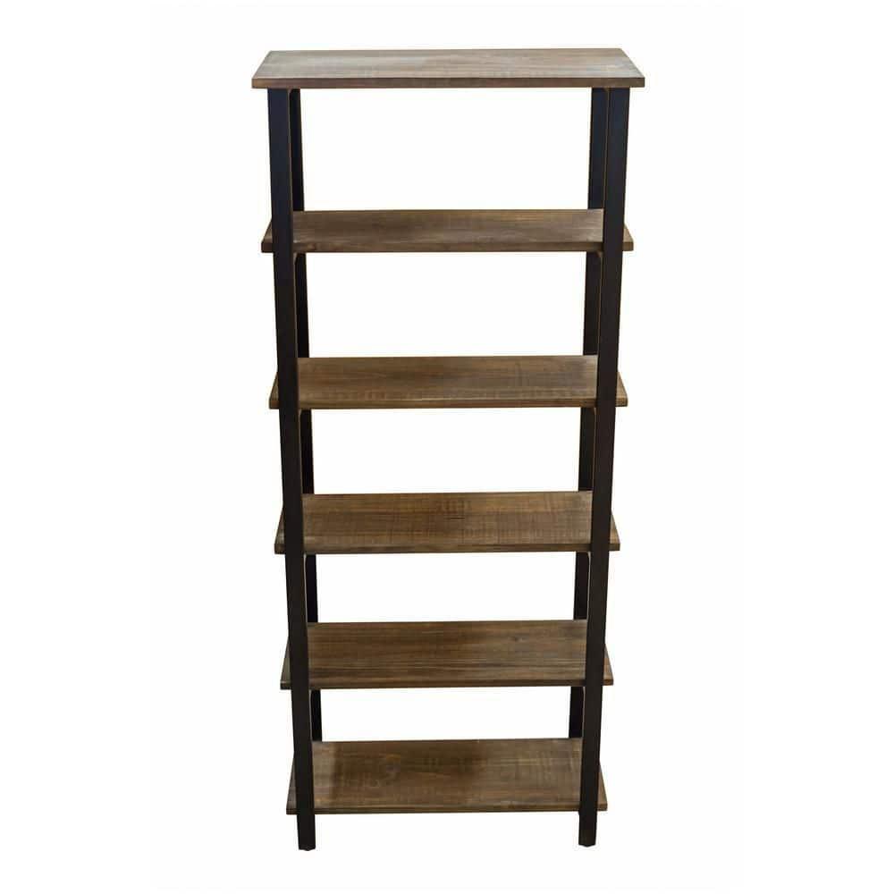 Alaterre Pomona 70"H 5-Shelf Metal and Solid Wood Bookcase