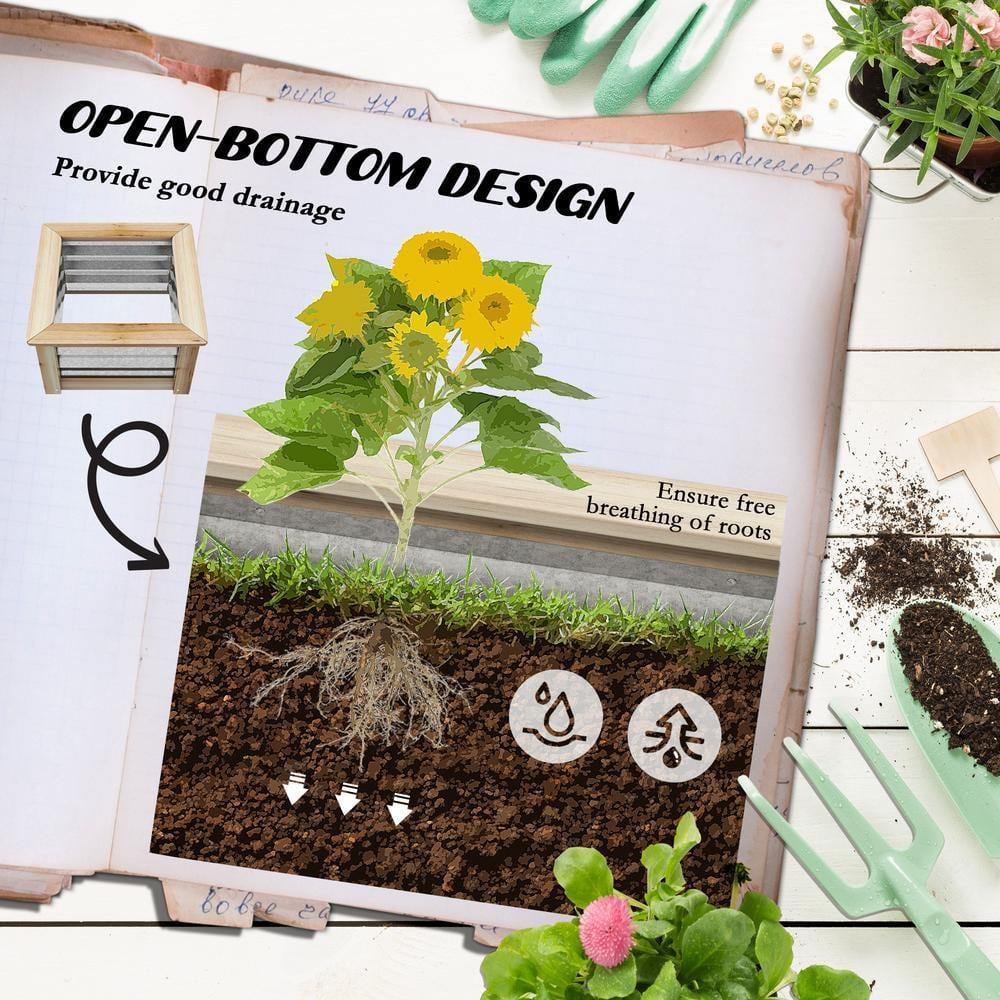 Outdoor Wooden Planter Box with Galvanized Metal Reinforcement