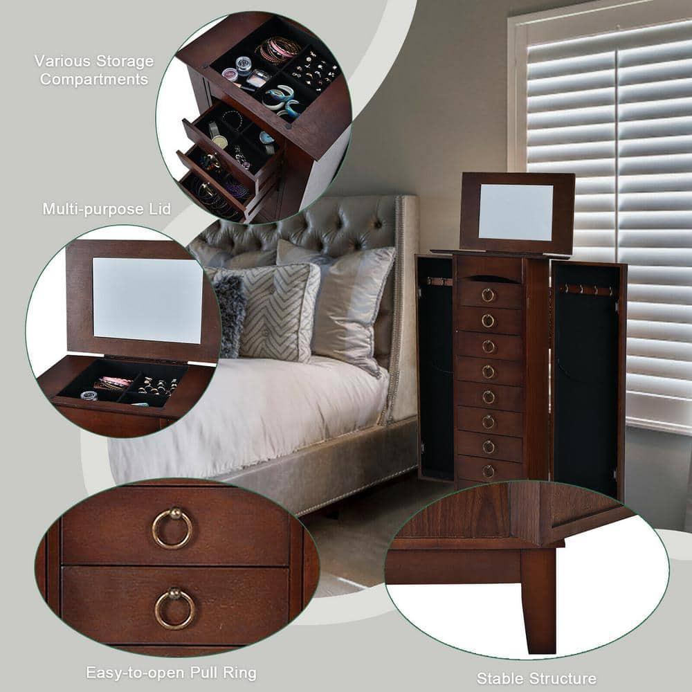 Costway Wood Jewelry Cabinet Armoire Storage Box Chest Stand Organizer Indoor Bedroom