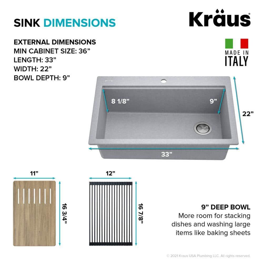33 in. KRAUS Bellucci Workstation Drop-In Granite Composite Single Bowl Kitchen Sink with Accessories