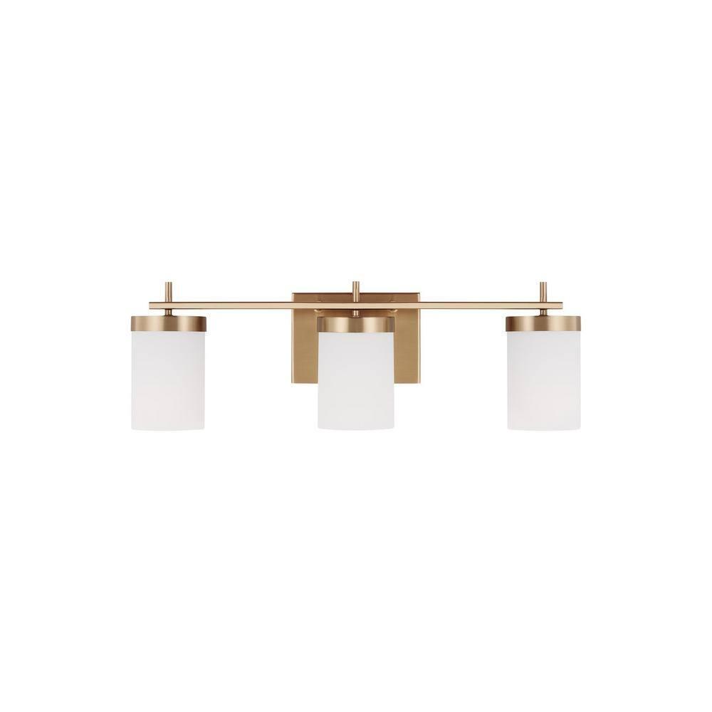 Generation Lighting 3-Light Zire Modern Bath Fixture Wall Lamp Satin Brass 4490303-848, Bathroom Light Fixture for Home Décor, Wall Sconce Vanity Light Fixture and Bathroom Accessory
