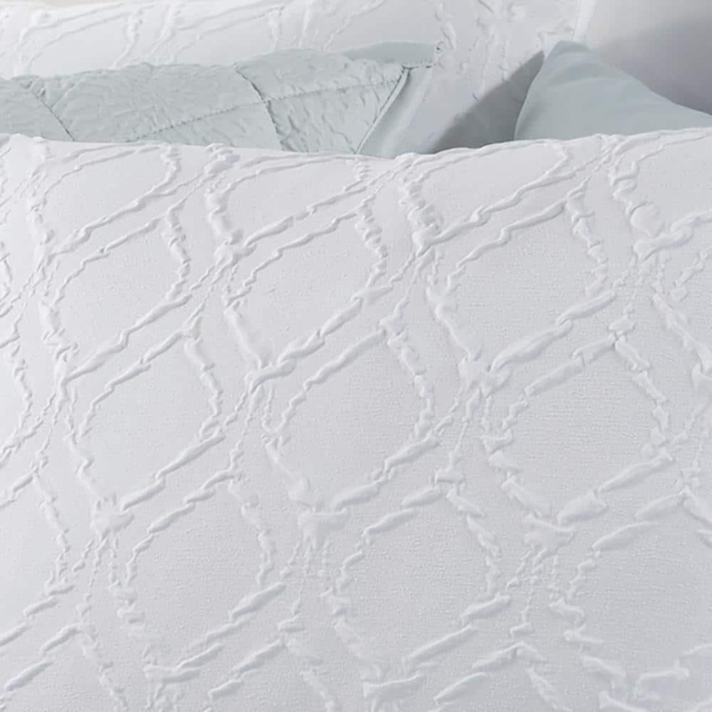 Full/Queen 3Pc Solid Ogee Duvet Set White - Microsculpt: Polyester Microfiber, Lightweight Fabric, Includes 2 Shams