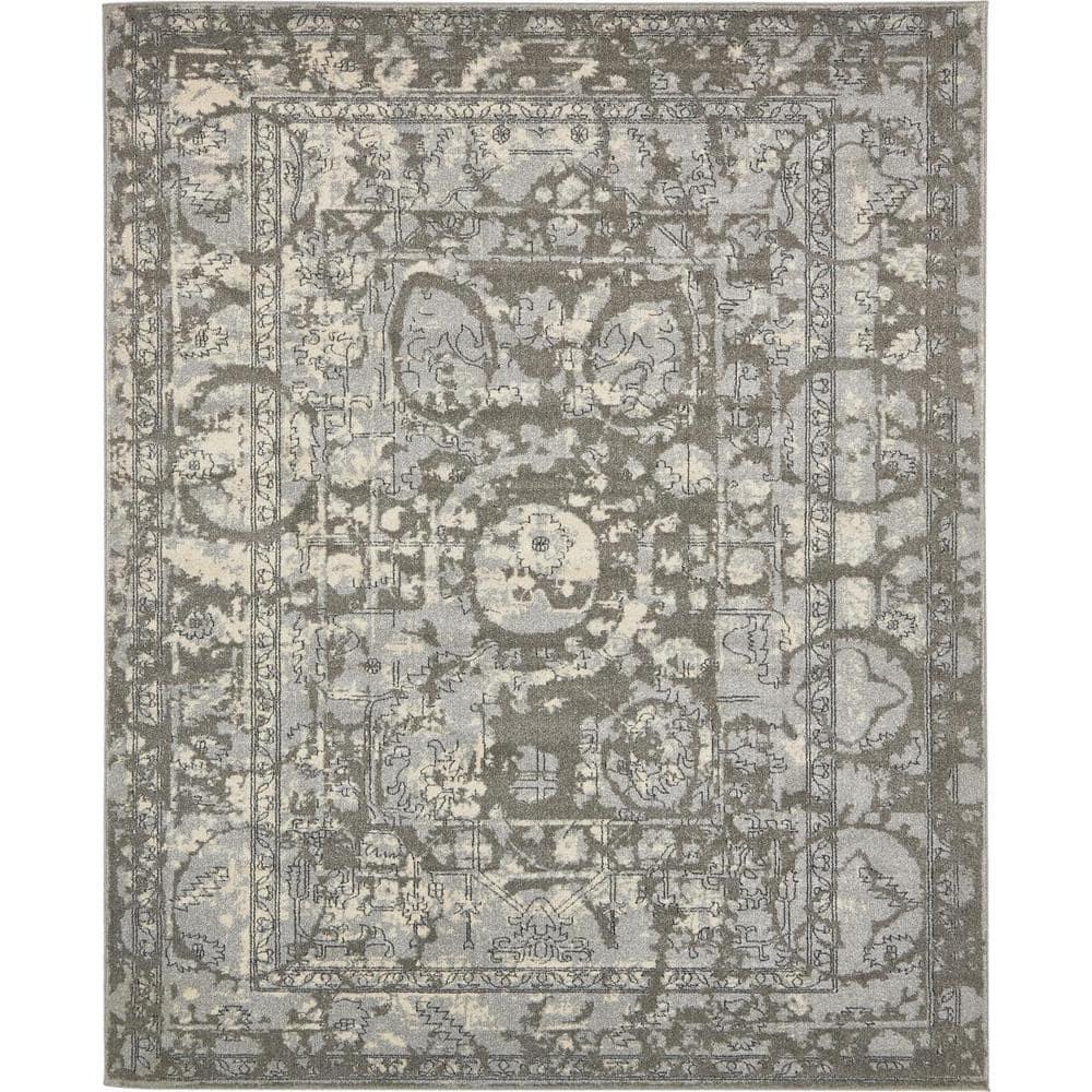 Unique Loom La Jolla Collection Contemporary, Abstract, Vintage, Border Area Rug, 8 ft x 10 ft, Gray/Silver