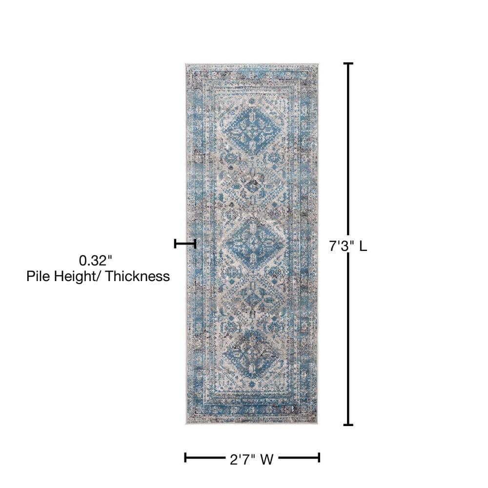 Livabliss 2'7"x7'3" Melissa Traditional Rugs Gray: Stain & Fade-Resistant Runner, Medium Pile, Indoor Use