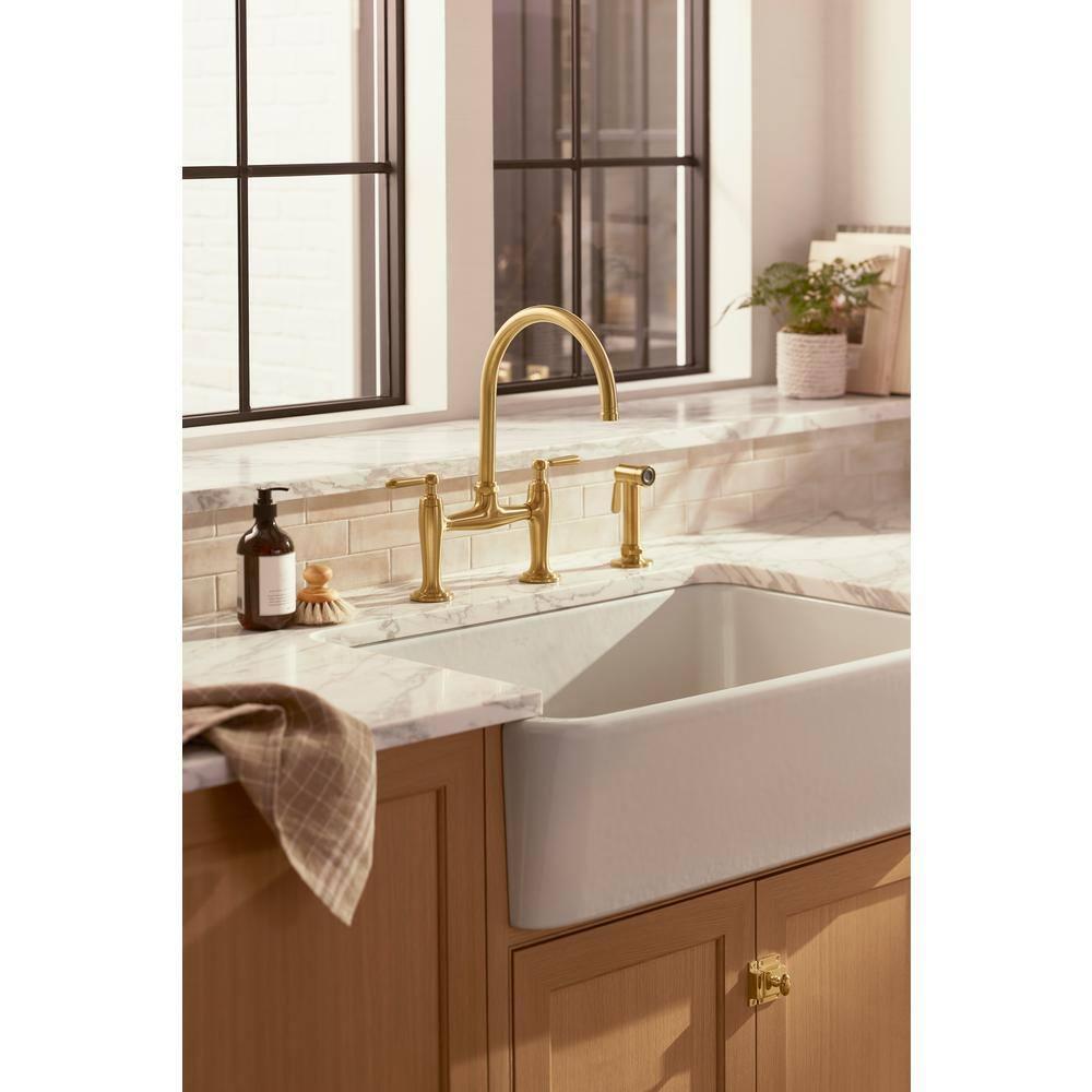 Edalyn by Studio McGee Two-Hole Bridge Kitchen Sink Faucet with Side Sprayer