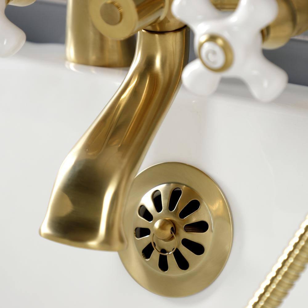 Kingston Brass Kingston Three-Handle 2-Hole Deck Mount Clawfoot Tub Faucet with Hand Shower
