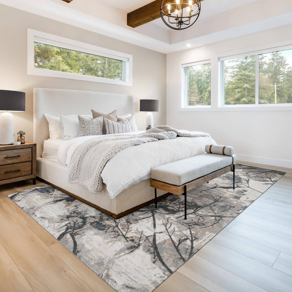 Gertmenian Gertmenian Quattro Scalia Gray/Ivory/Black Modern Abstract High-Low Area Rug