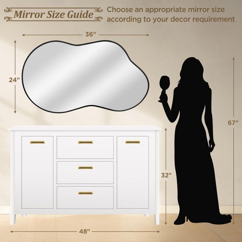Funtouch Irregular Wall Mirrors 24"x 36" Cloud Shaped Mirrors for Bathroom, Aluminum Alloy Frame Black