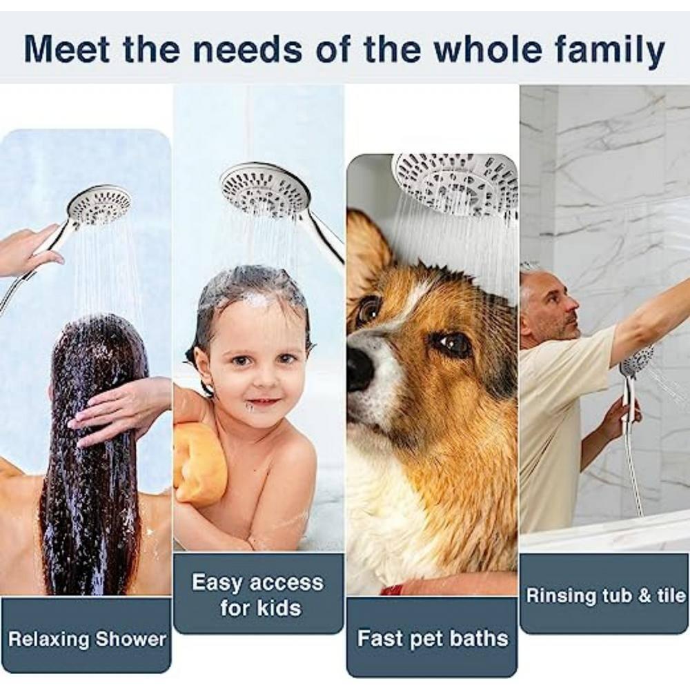 BRIGHT SHOWERS 9 Spray Settings Shower Head with Handheld High Pressure Brushed Nickel Hand Held Showerhead with 60 Inch Stainless Steel Hose and Adjustable Overhead Bracket