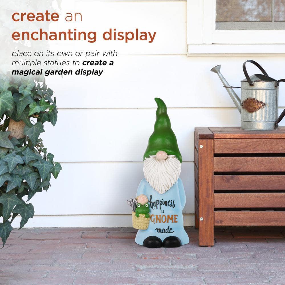 24" Magnesium Oxide "Happiness is Gnome Made" Indoor/Outdoor Garden Gnome Statue Green/Blue - Alpine Corporation