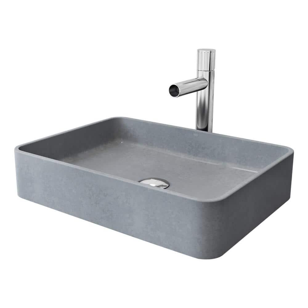VIGO Tarragona Gothic Ashford Gothic 19" L x 14" W x 4" H Rectangular Concrete Vessel Bathroom Sink with 11" H Faucet VGT2080