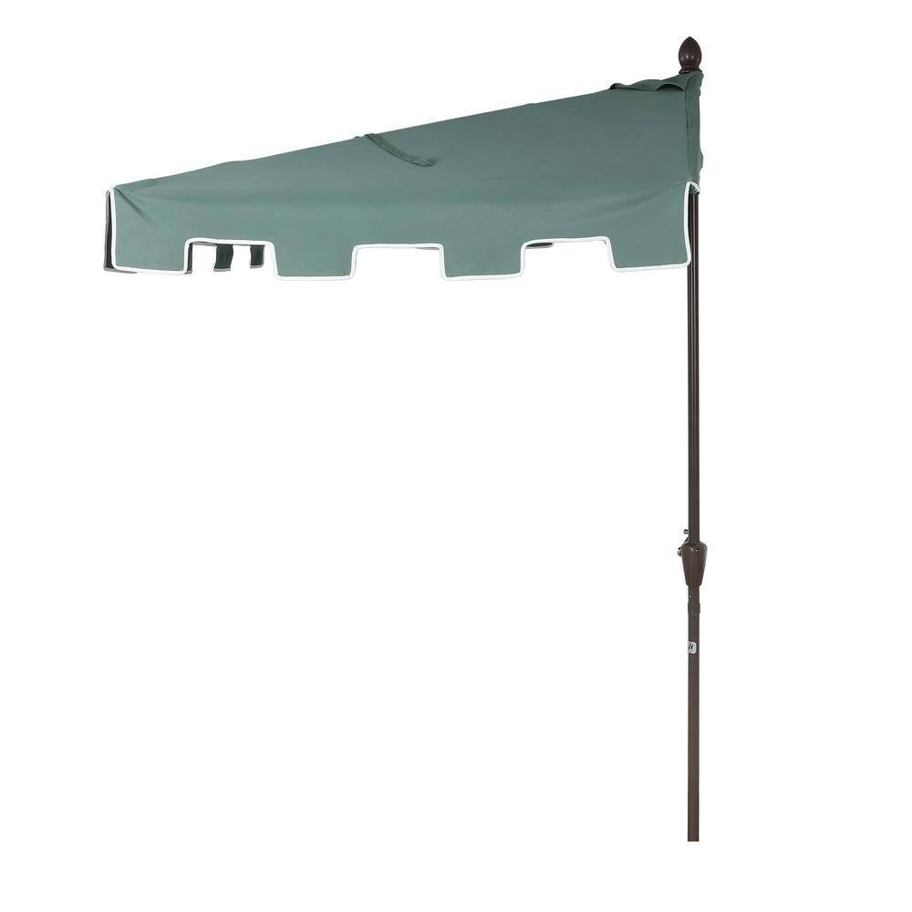 JONATHAN Y Sidney 9 ft. Classic MidCentury Rectangular Half Market Patio Umbrella with Crank, Wind Vent and UV Protection in Green/White