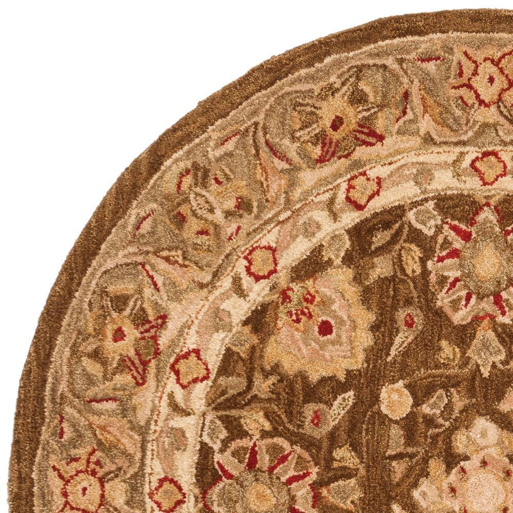 Handmade Anatolia Inspired 8' Round Wool Area Rug in Brown/Green