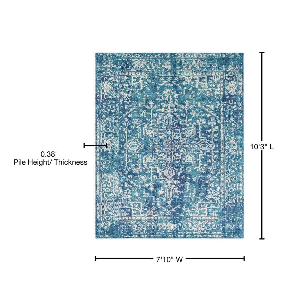 Livabliss 7'10"x10'3" Worsham Traditional Rug Teal: Stain & Fade-Resistant, Medium Pile, Indoor Use