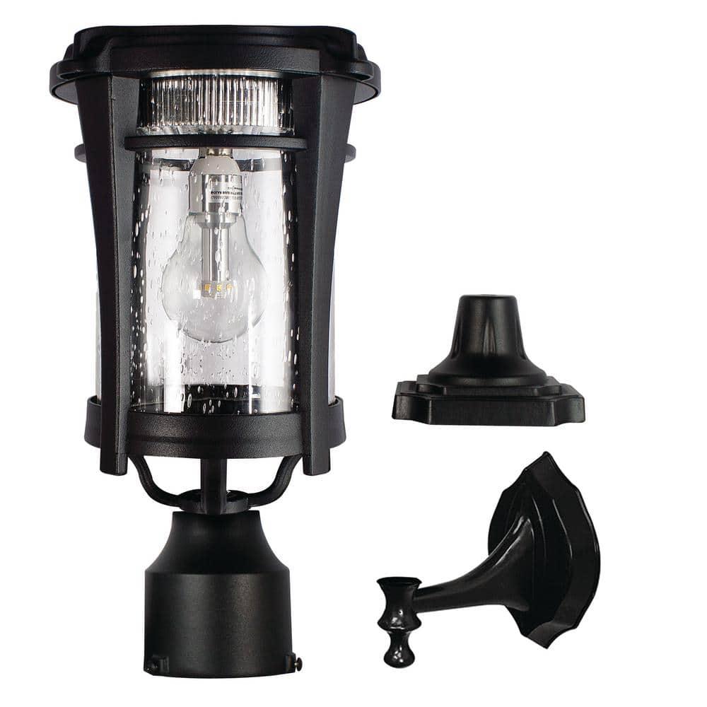 Eligia Black 1-Light 13" H Solar Powered Lantern Warm White Post Light with Pier and Wall