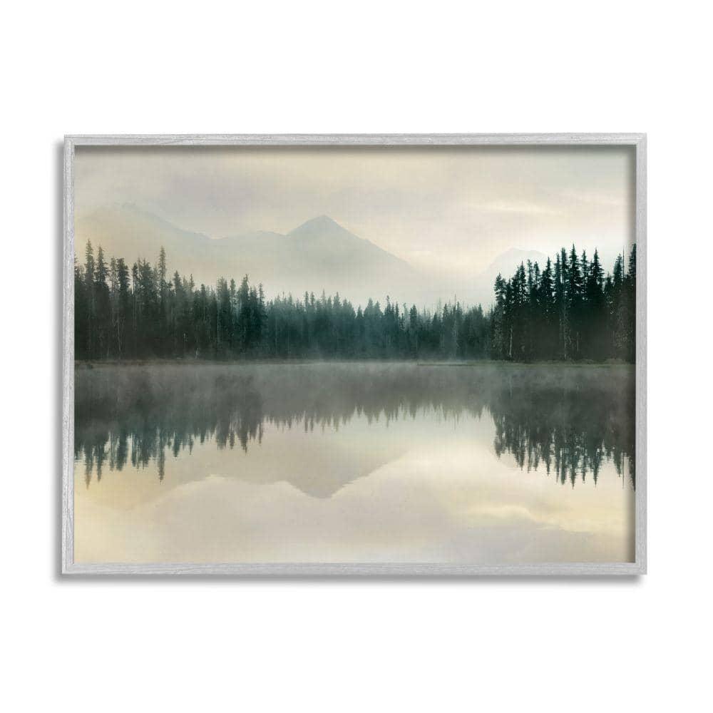 Stupell Industries Foggy Lake Forest Landscape Soft Nature Water Reflection Gray Framed Giclee, 16 x 20