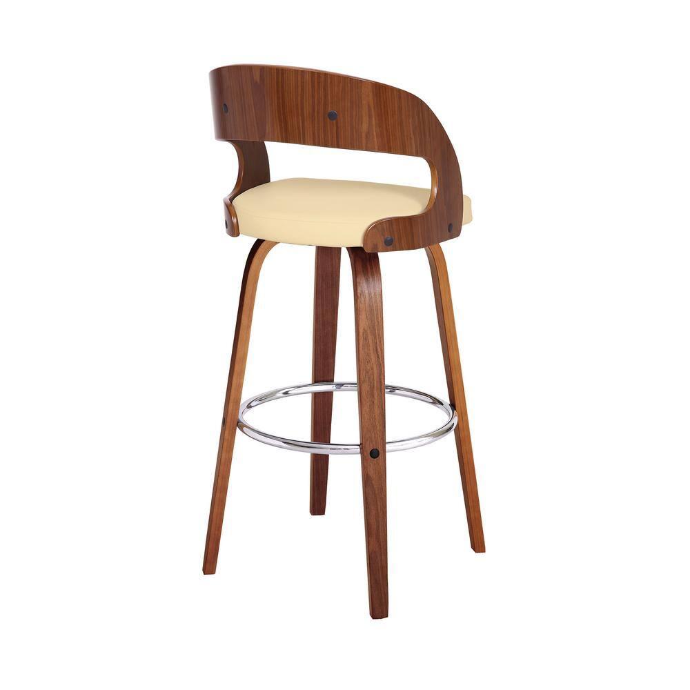 30" Shelly Contemporary Swivel Barstool Walnut/Cream - Armen Living: Eames Inspired, Chrome Footrest