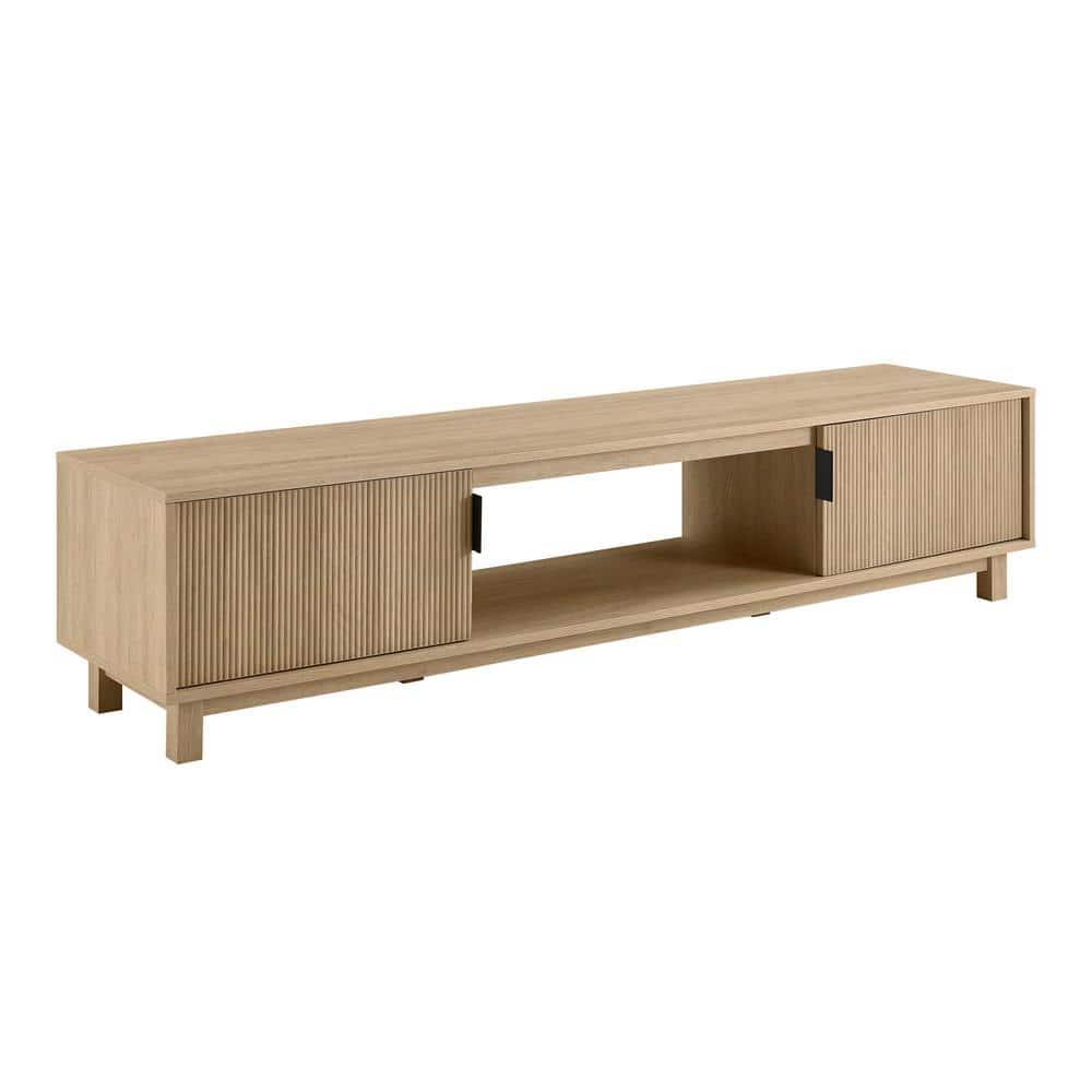 Walker Edison Mid-Century Modern Reeded 2-Door TV Stand for TVs up to 80”, Coastal Oak