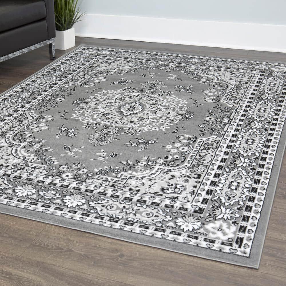 Home Dynamix Premium Sakarya Traditional Medallion Area Rug, Grey/Ivory, 9'2"x12'5"