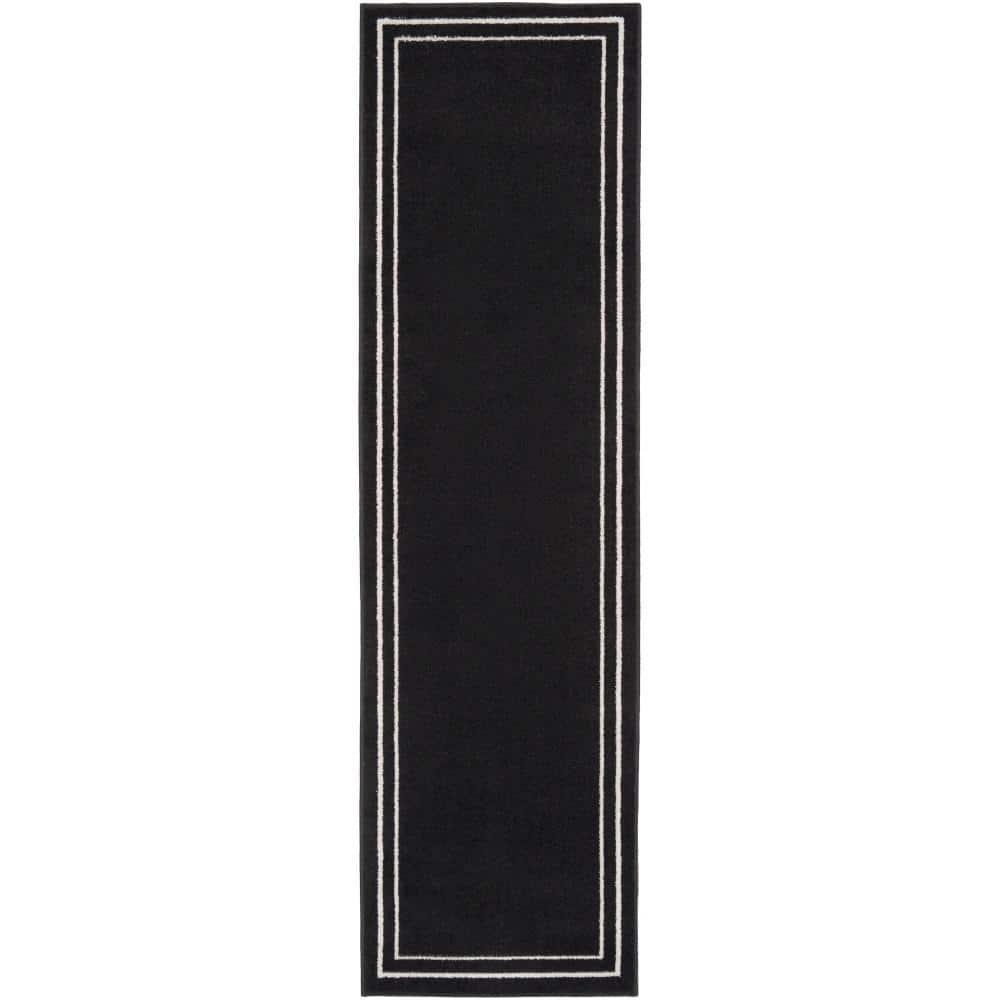 Nourison Essentials Indoor/Outdoor Black Ivory 2' x 6' Area Rug, (2x6)
