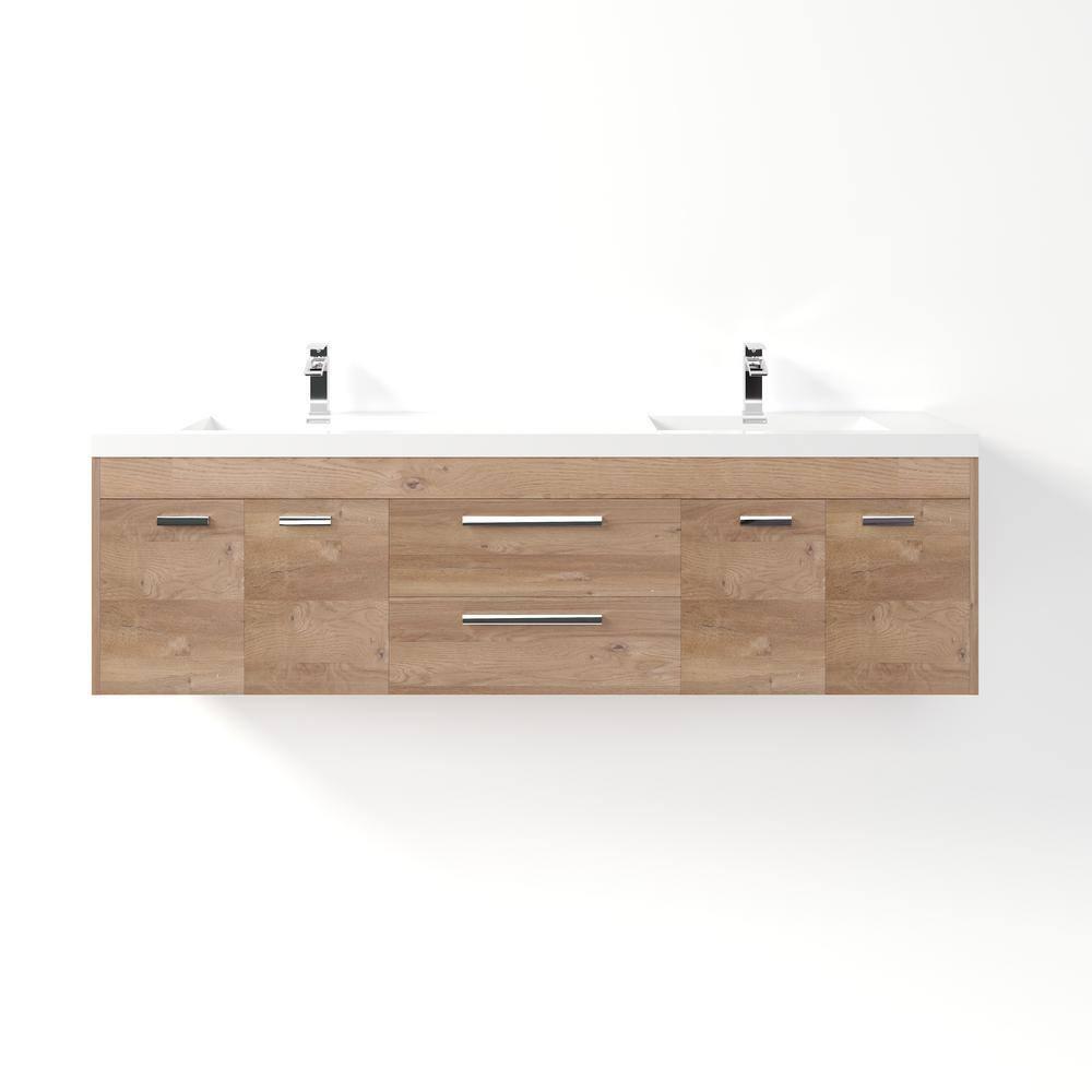 Wade Logan® Wauconda 72"W X 20"D Wall Mount Double Sink Bathroom Vanity With White Acrylic Countertop And Integrated Sinks