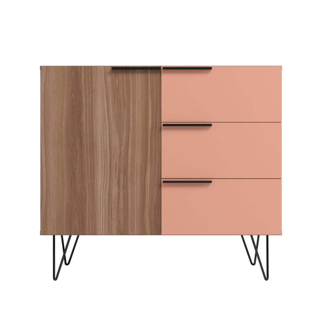 35.43" Beekman Dresser Brown/Pink - Manhattan Comfort: Splayed Metal Legs, Mid-Century Storage