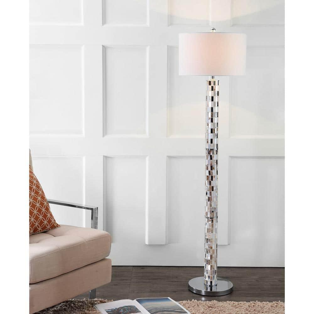 JONATHAN Y JYL1057A Liam 63.5" Seashell Mosaic LED Floor Lamp, Coastal, Traditional for living room, dinning room, bedroom, office Bulb Included, Cream