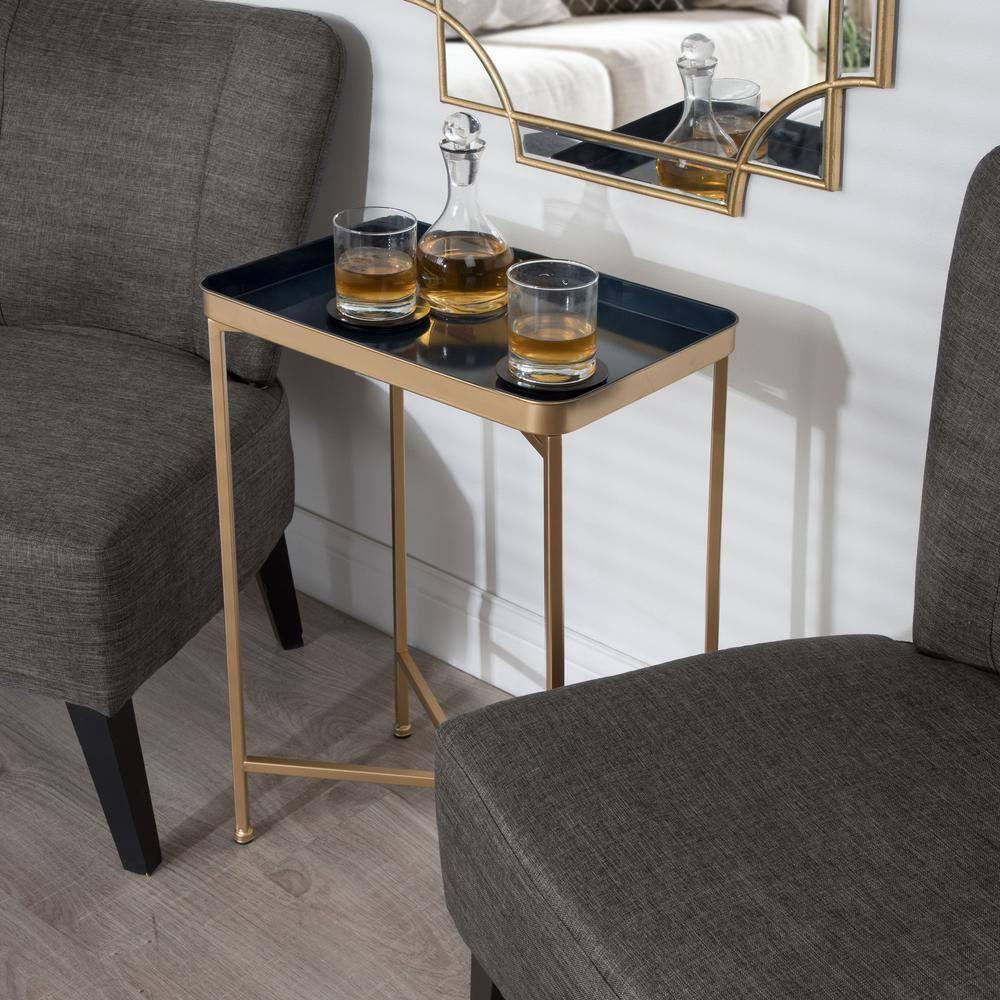 Kate and Laurel Celia Rectangle Metal Side Table, 18x12x26, Navy Blue and Gold