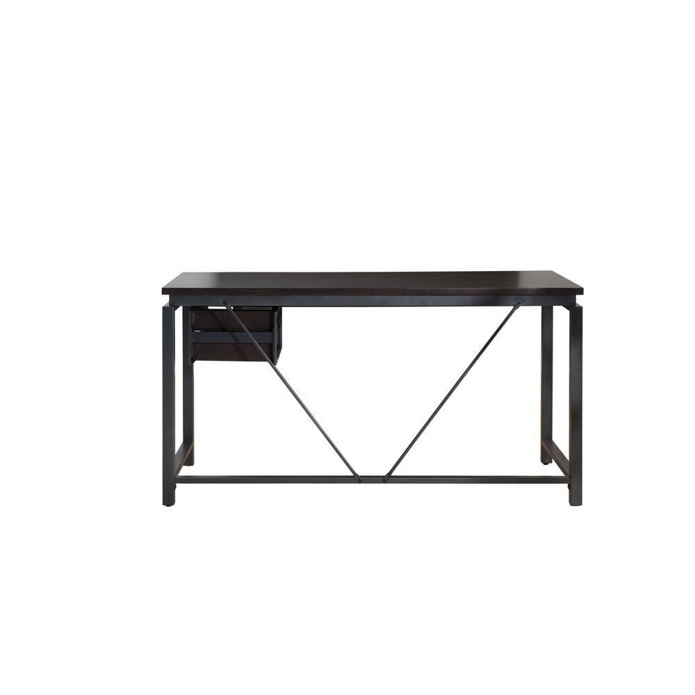 Sunjoy 58" Brown Wood Finish Writing Study Laptop Computer Desk Home Office Workstation with Motion Storage Drawer and Metal Frame