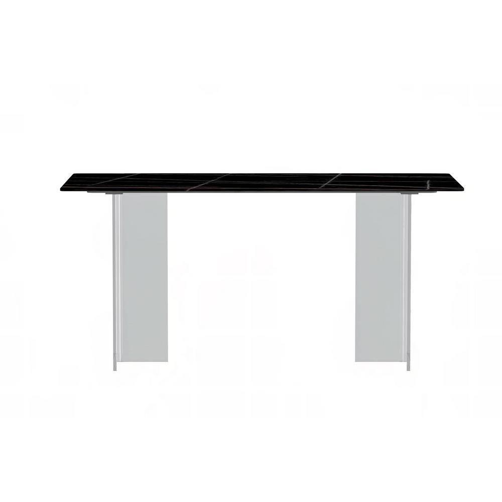 LeisureMod Modern 62” Rectangular Dining Table for 4 to 8 People with Sintered Stone/Glass Top and Acrylic Base Kova Series in Black/Gold