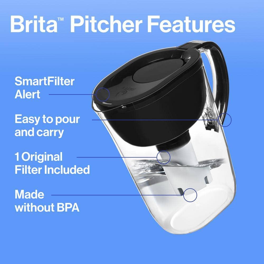 Brita Water Filter 10-Cup Tahoe Water Pitcher Dispenser - Black: Easy-Fill Lid, Electronic Indicator