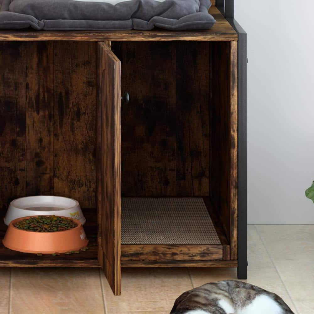 Cat Litter Box Enclosure Furniture Hidden with Barn Door Large Wooden Cat Washroom Furniture with Multi Layered Shelf Storage Wooden Cat House Furniture Storage Sturdy Indoor Cat Cabinet