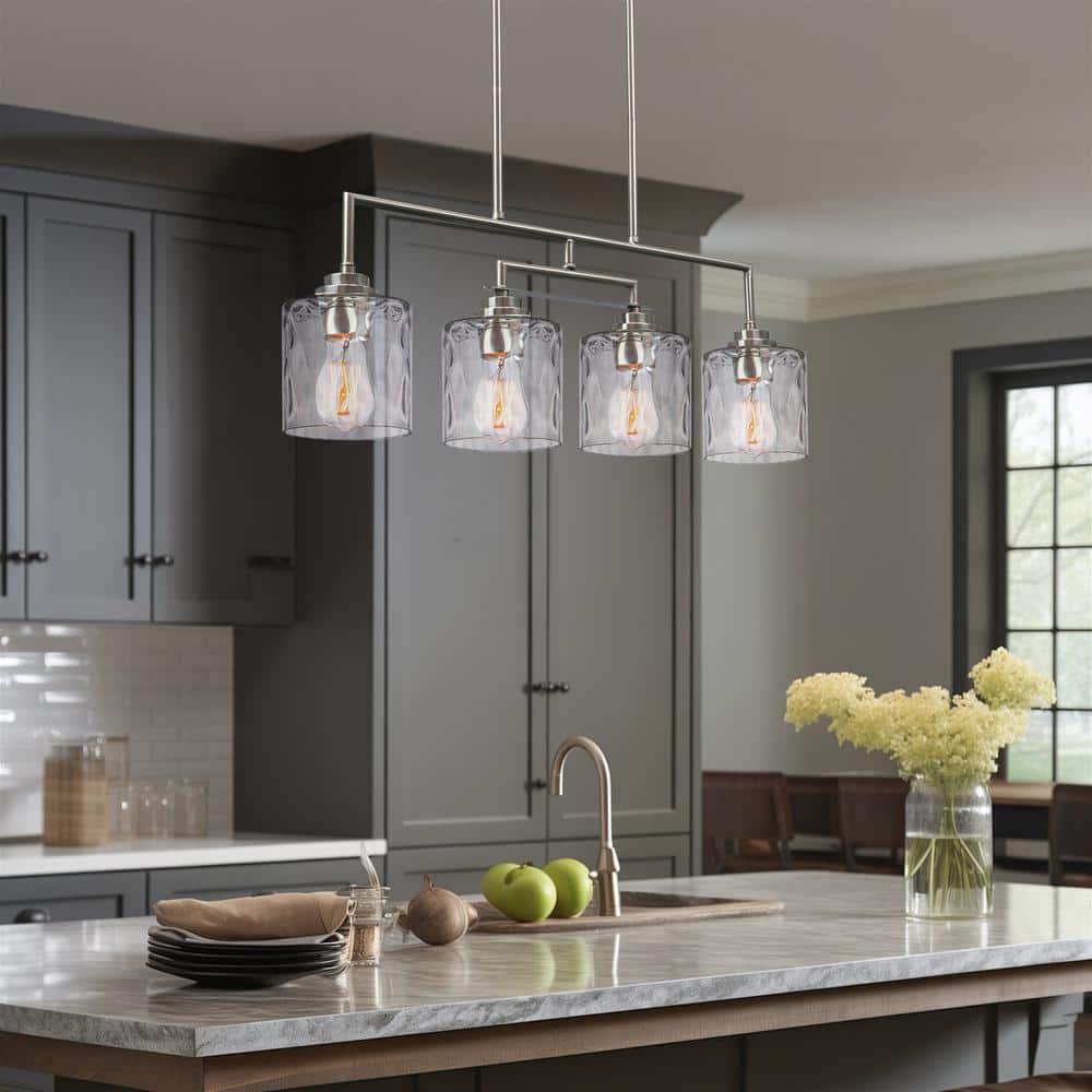 Kira Home Monroe 28" Island Light, Free Swinging Center Arm, Hammered Glass Shades, Adjustable Hanging Height