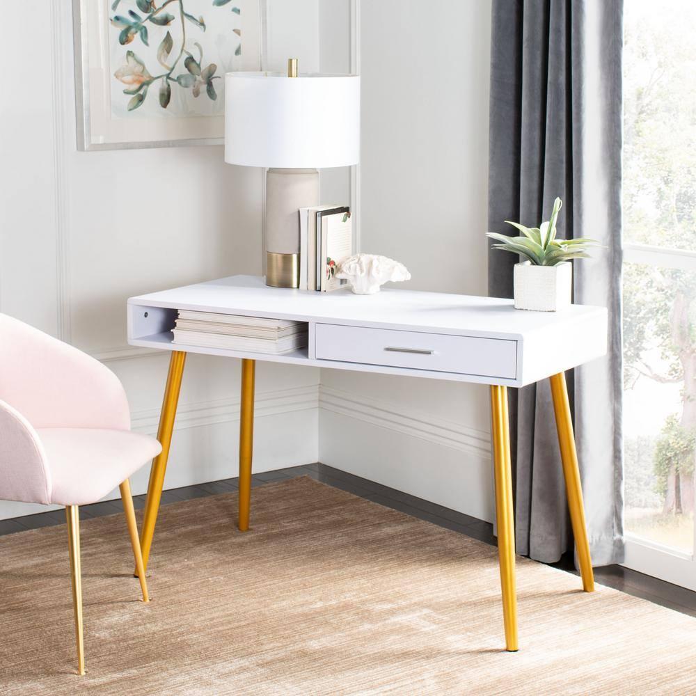 Jorja 1 Drawer 1 Shelf Desk - DSK2200 - White/Gold - Safavieh