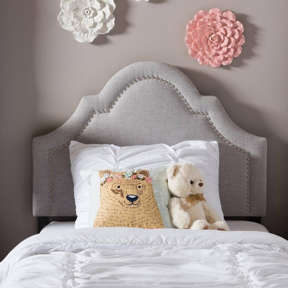 Twin Rita Modern And Contemporary Fabric Upholstered Headboard Grayish Beige - Baxton Studio: Silver Nailhead Trim, Rubberwood Frame