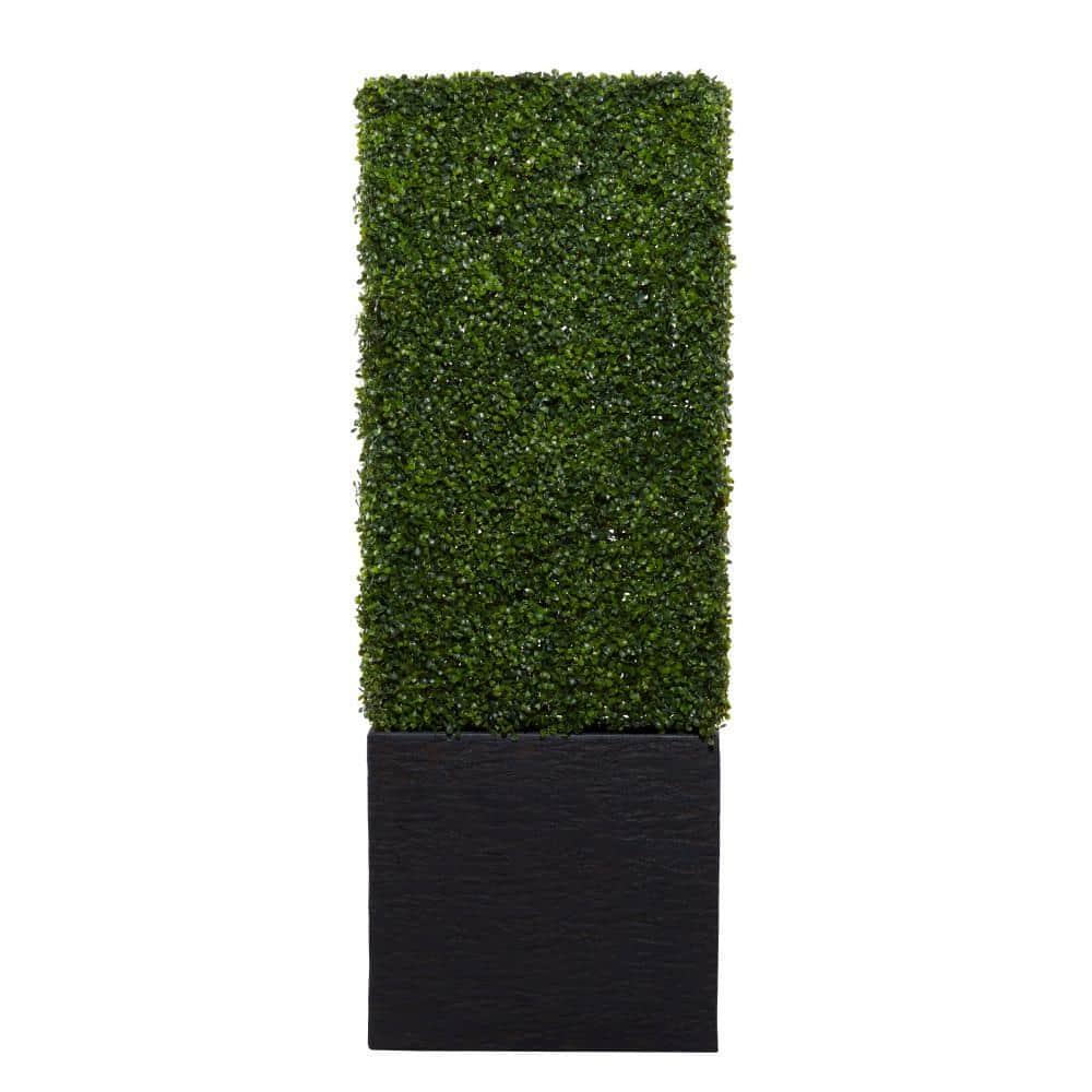 DecMode Green Plastic Contemporary Artificial Boxwood Hedge Topiary with Black Planter Box 22" x 9" x 59"