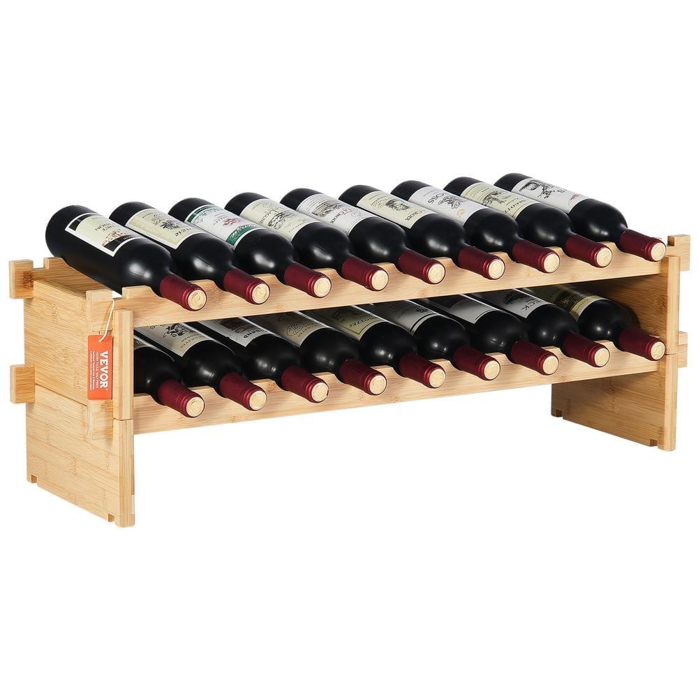 VEVOR 18-Bottle Stackable Modular Wine Rack, 2-Tier Bamboo Wood Display Shelf