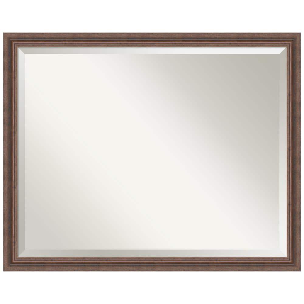 Amanti Art Distressed Rustic Brown Beveled Wood Bathroom Wall Mirror 24.5 x 30.5 in.