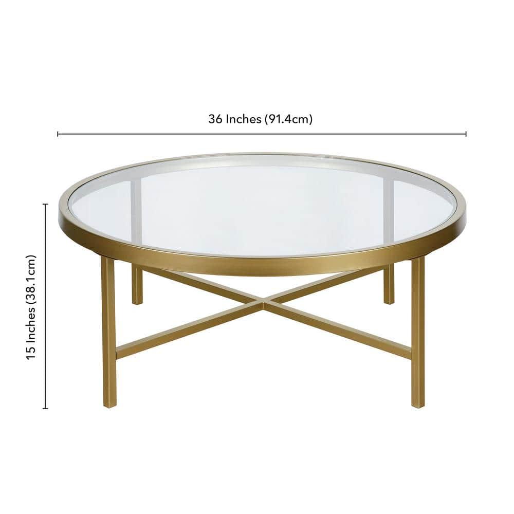 Evelyn&Zoe Round Metal Base Coffee Table in Brass and Gold