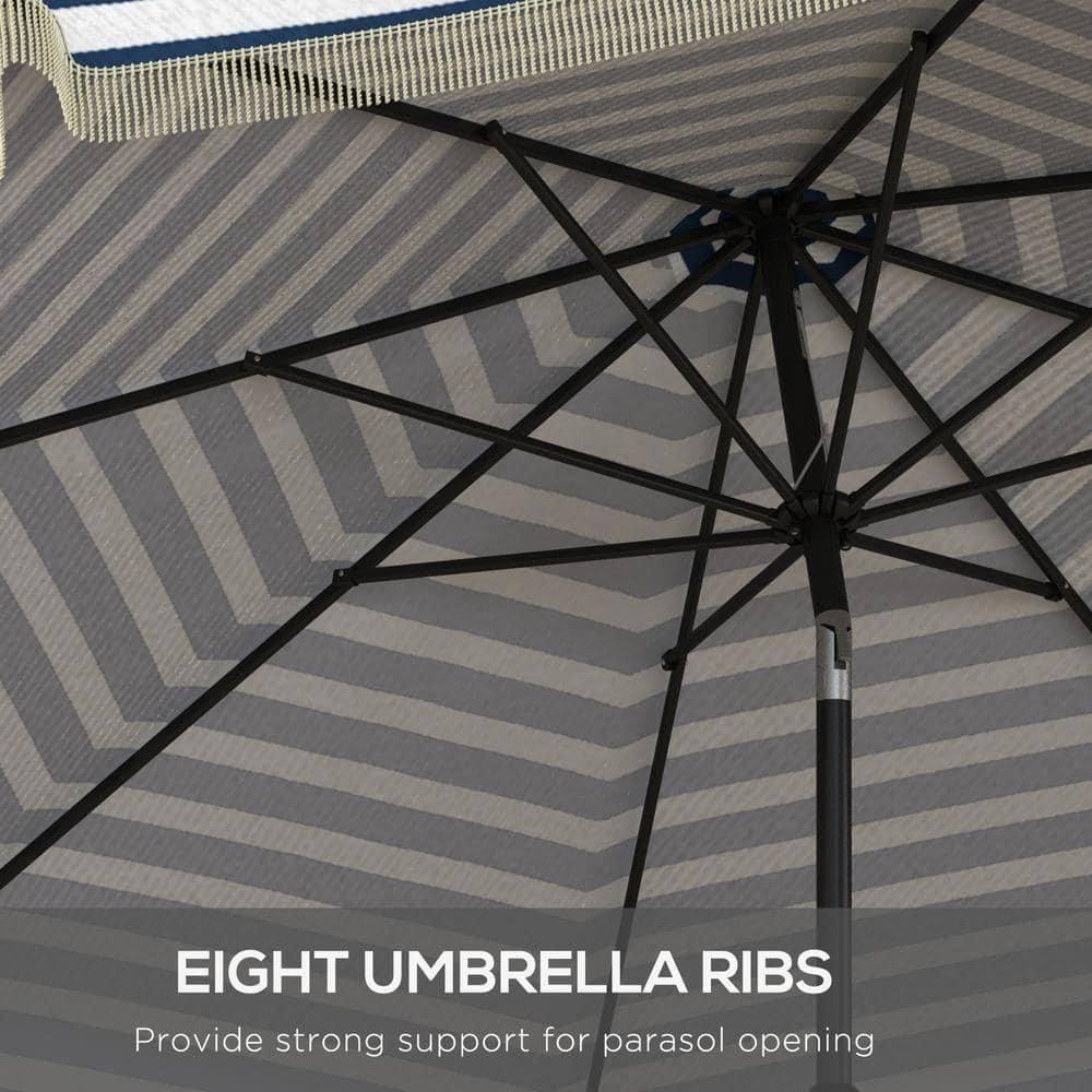 Outsunny 9' Patio Umbrella with Push Button Tilt and Crank Outdoor Double Top Market Umbrella, Blue Striped