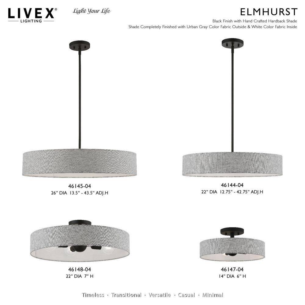 Livex Lighting Elmhurst 4 - Light Semi-Flush Mount in  Black