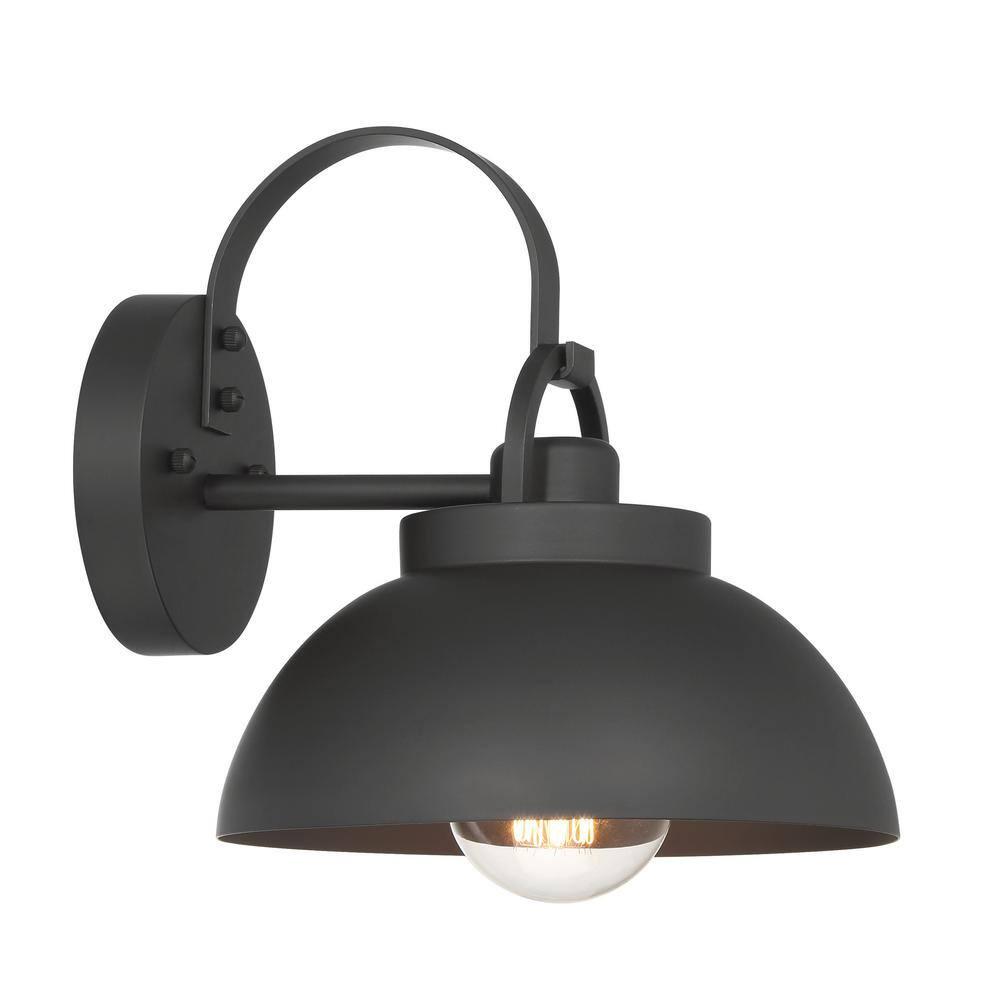 Robert Stevenson Lighting Easton Modern Farmhouse Metal Shade and Exposed Bulb Wall Mounted Outdoor Light Matte Black: ETL Listed, Steel Body