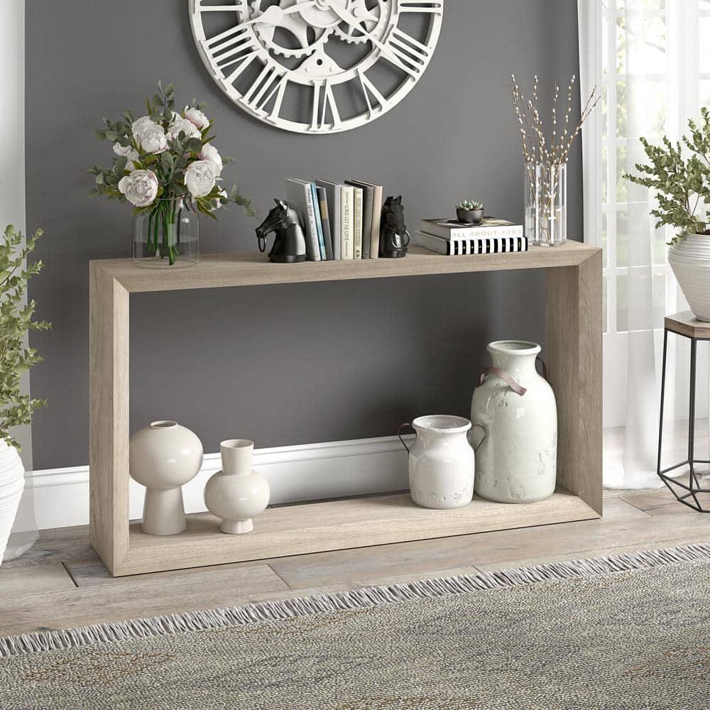 Evelyn&Zoe Osmond 55" Wide Rectangular Console Table, Antiqued Gray Oak