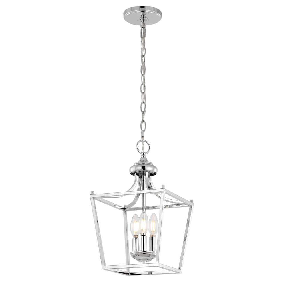 Camden 10" 3-Light Iron Classic Midcentury Pendant Lantern, Chrome