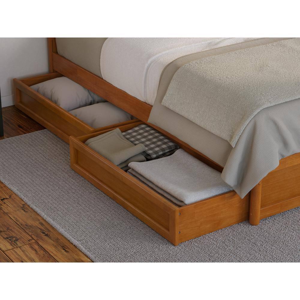 Lucia King Wood Platform Bed with Panel Footboard & Drawers in Light Toffee